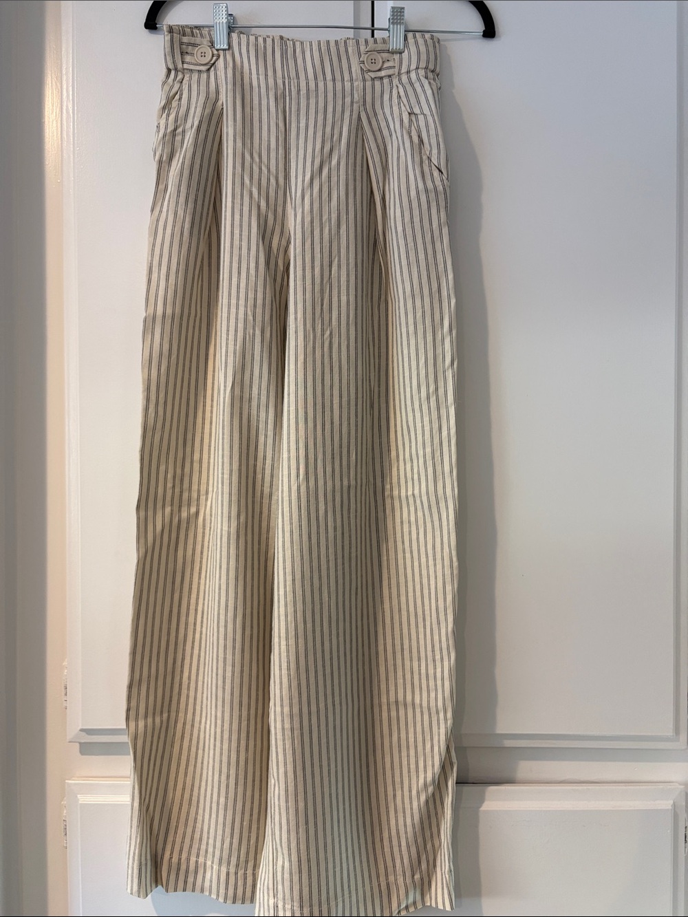 High-Waist Wide Leg Striped women’s Pants - Cream/Beige